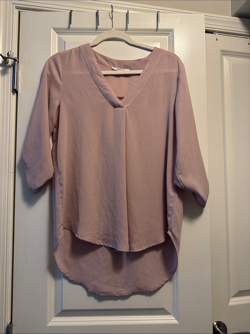 Lush Soft Pink V-Neck High-Low Blouse